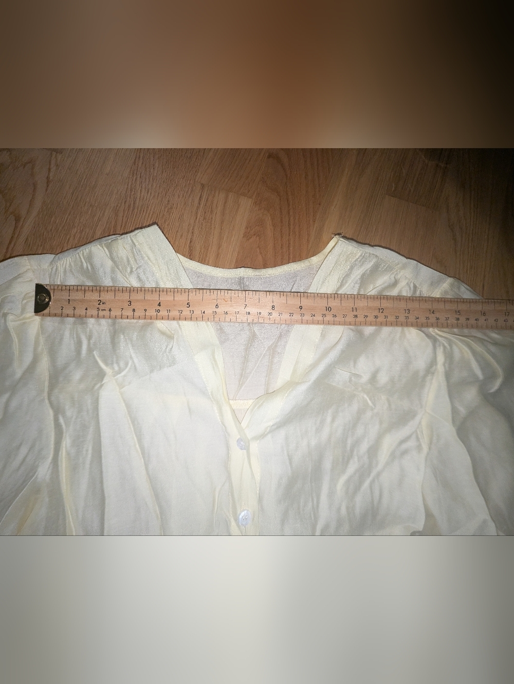 Pale Yellow V-Neck Button-Front Blouse - Picture 9 of 12
